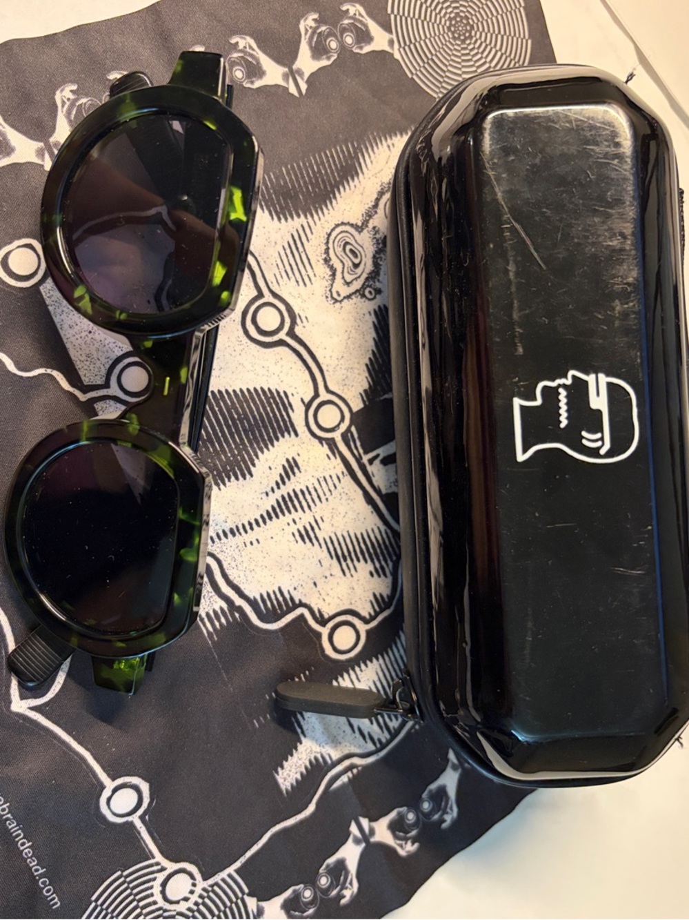 Brain Dead Men's Green Tortoise Round Sunglasses with Black Lenses